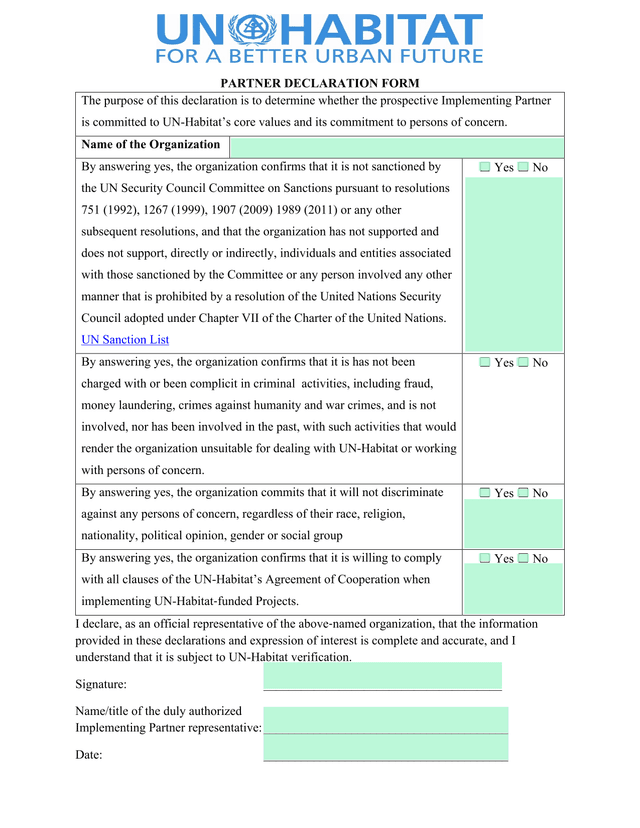 PARTNER DECLARATION FORM screenshot