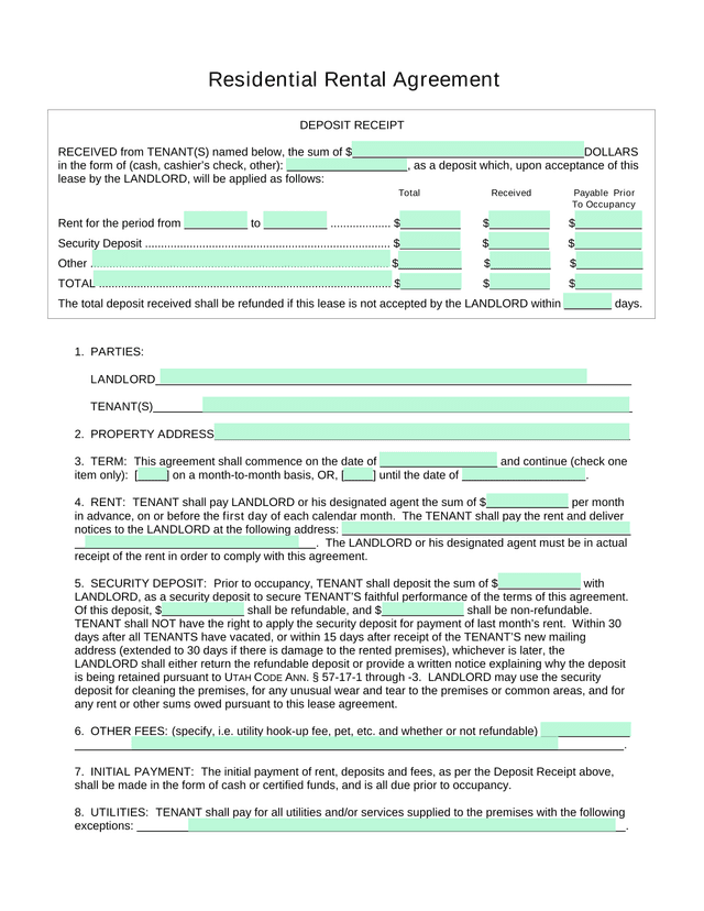 Residential Rental Agreement screenshot