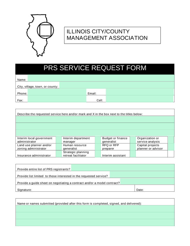 PRS Service Request Form screenshot