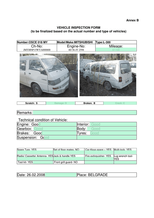 Vehicle Inspection Form screenshot
