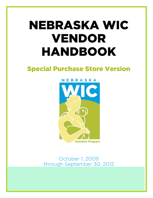 NEBRASKA WIC VENDOR HANDBOOK screenshot