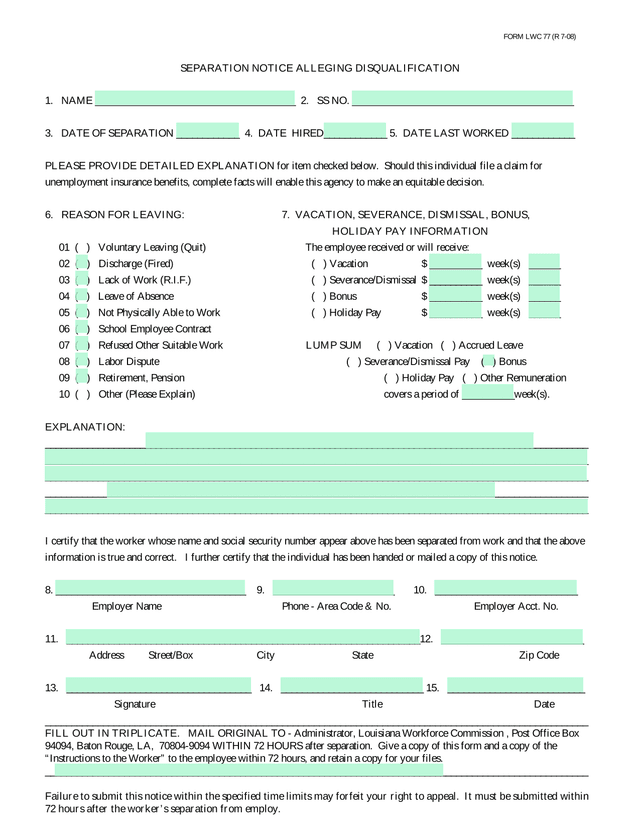 FORM LWC 77 (R 7 08) screenshot