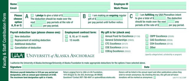 Faculty  Staff Contribution Form screenshot