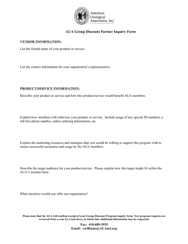 AUA Group Discount Partner Inquiry Form screenshot