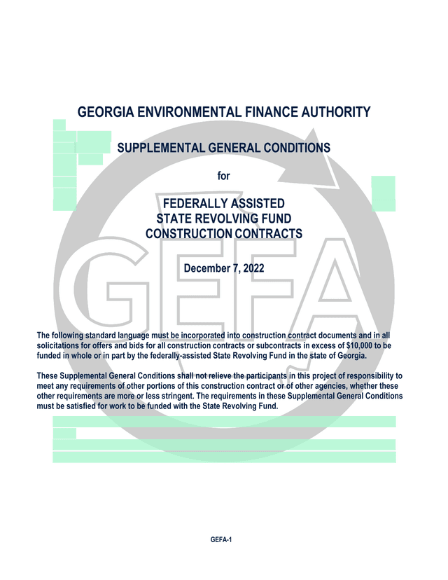 GEORGIA ENVIRONMENTAL FINANCE AUTHORITY SUPPLEMENTAL GENERAL CONDITIONS screenshot