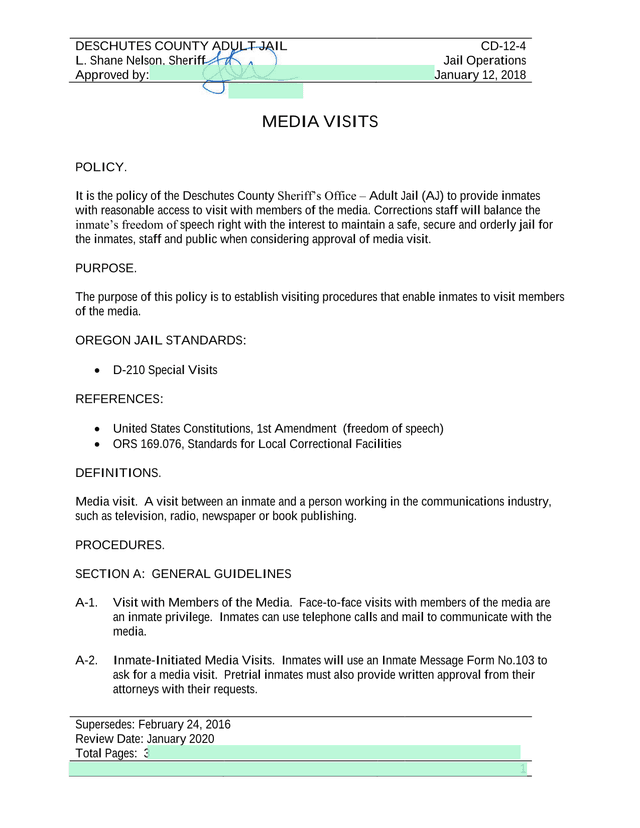 Media Visits Policy screenshot