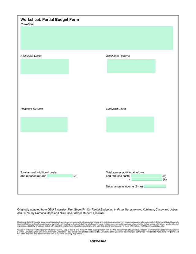 Partial Budget Form screenshot