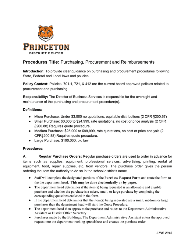 Procedures Purchasing, Procurement And Reimbursements screenshot