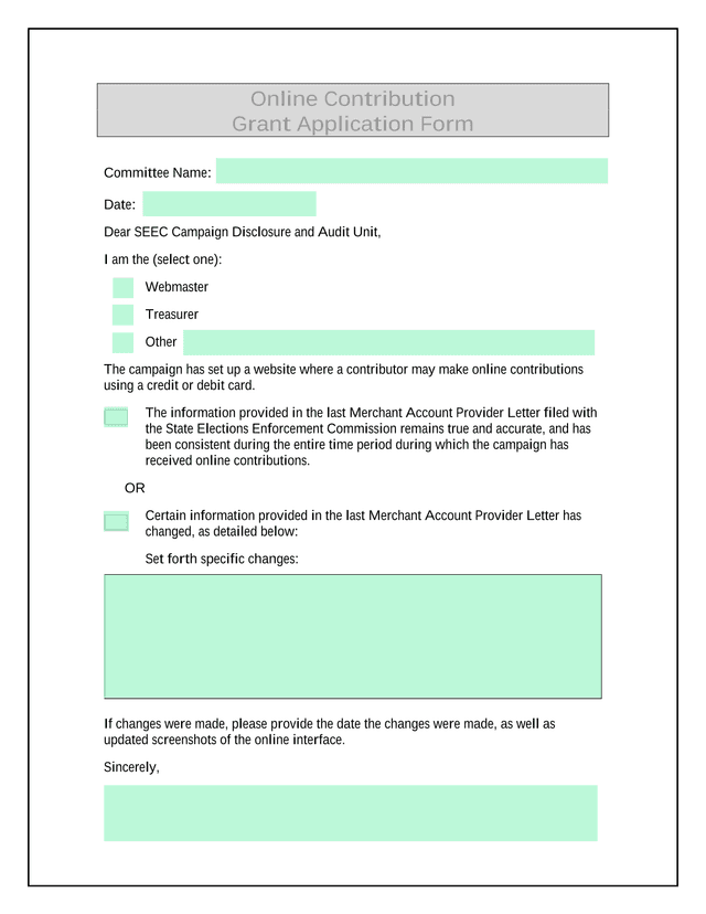 Online Contribution Grant Application Form screenshot