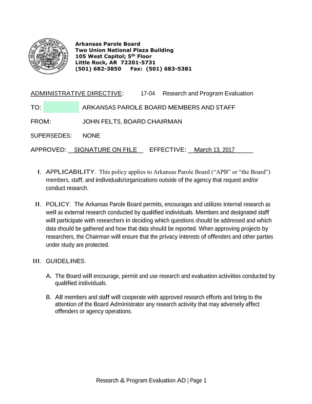 Administrative Directive 17 04 Research And Program Evaluation screenshot