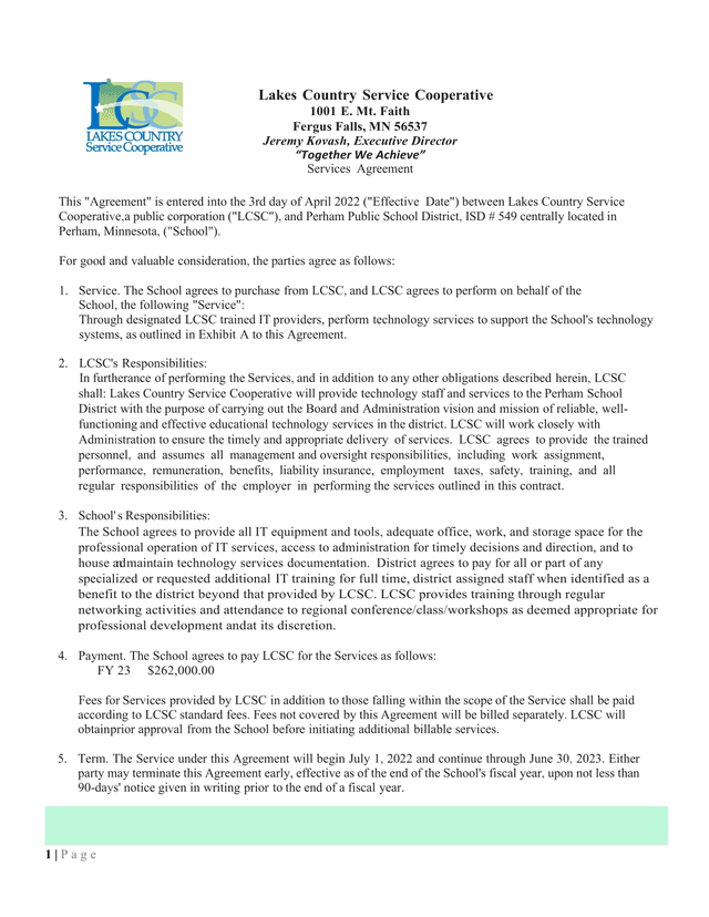 Services Agreement screenshot