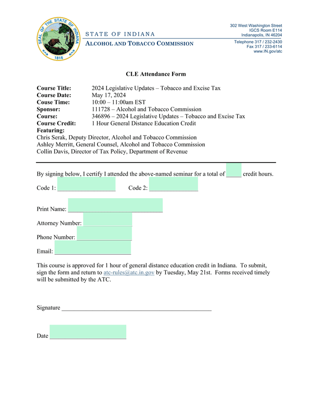CLE Attendance Form screenshot