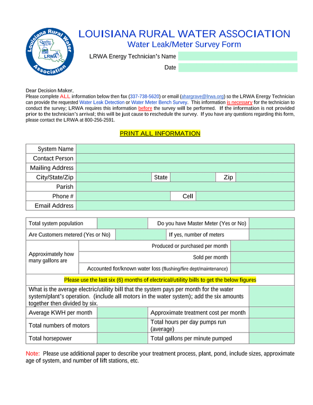 Water LeakMeter Survey Form screenshot