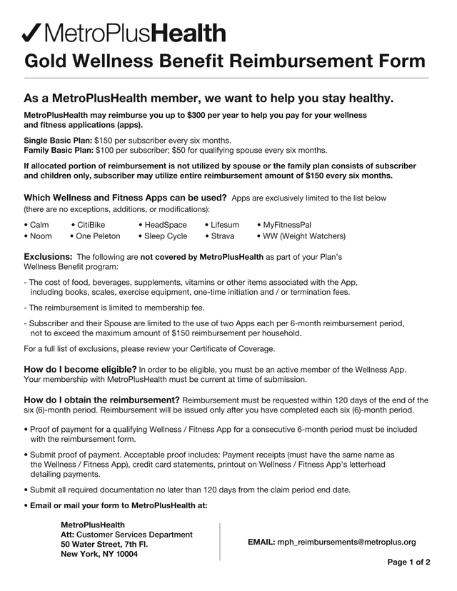 MetroPlusHealth Wellness And Fitness App Reimbursement Program screenshot
