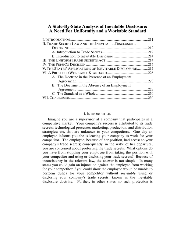 A State By State Analysis Of Inevitable Disclosure screenshot