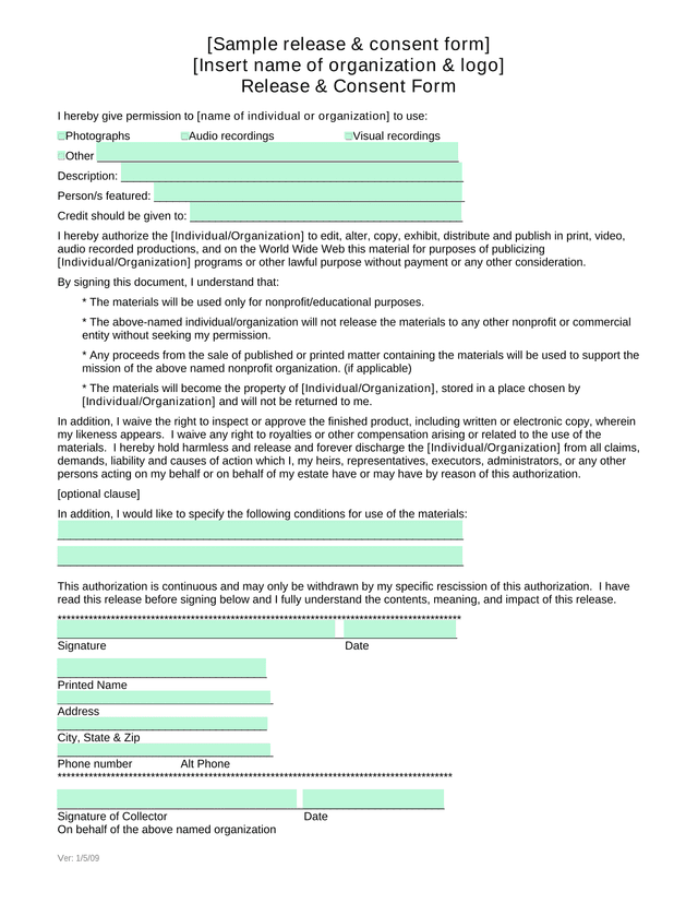 Release  Consent Form screenshot