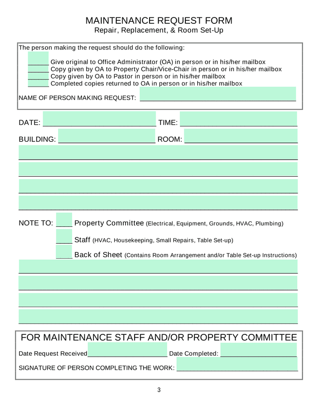 Maintenance Request Form screenshot