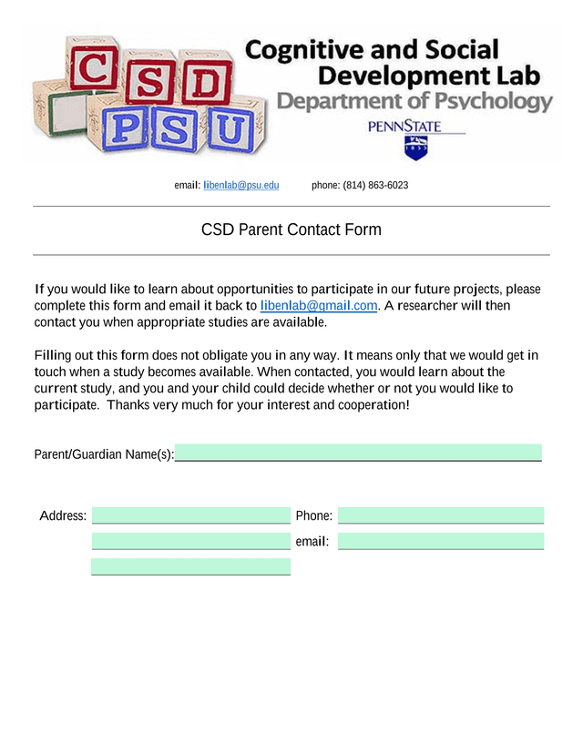 CSD Parent Contact Form screenshot