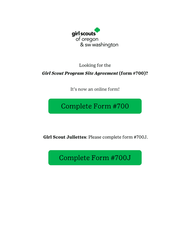 Girl Scout Program Site Agreement (Form 700) screenshot