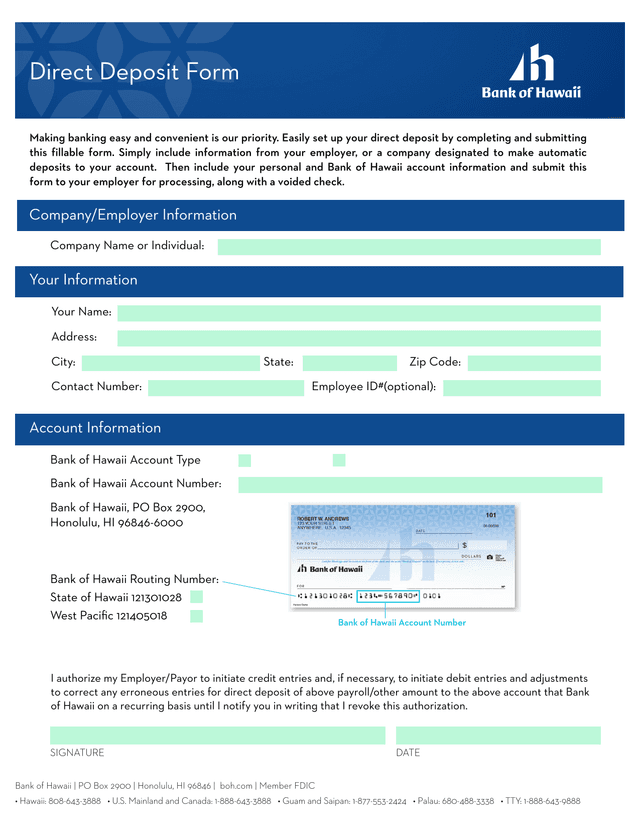 Direct Deposit Form screenshot