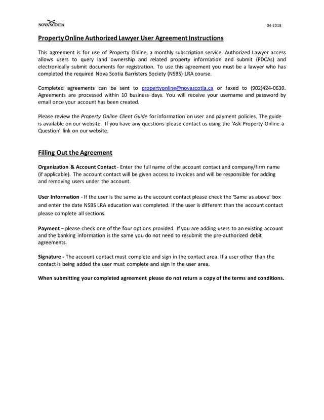 Property Online Authorized Lawyer User Agreement Instructions screenshot