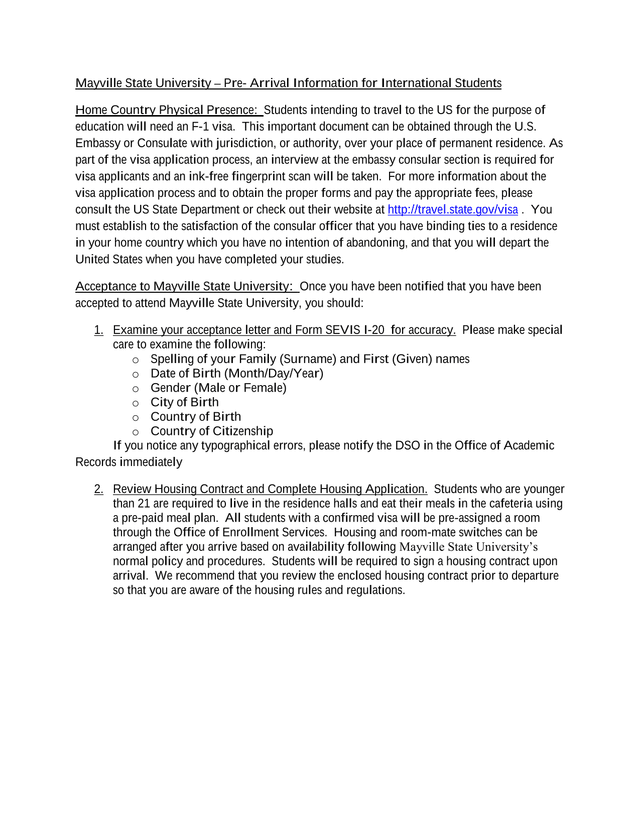 Pre Arrival Information For International Students screenshot