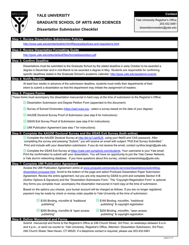 Dissertation Submission Checklist screenshot