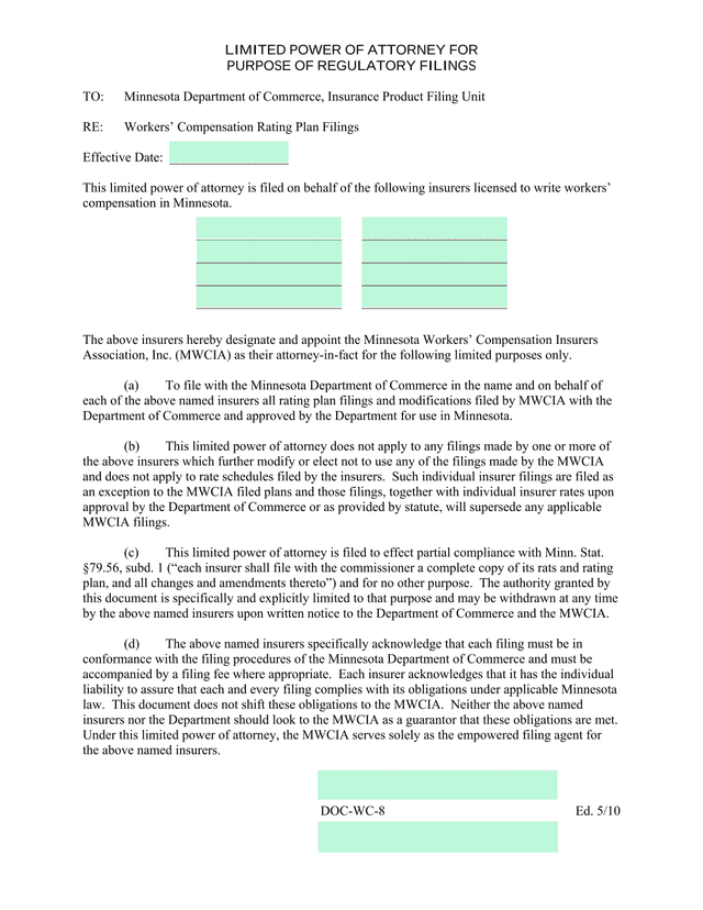 Limited Power Of Attorney For Purpose Of Regulatory Filings screenshot