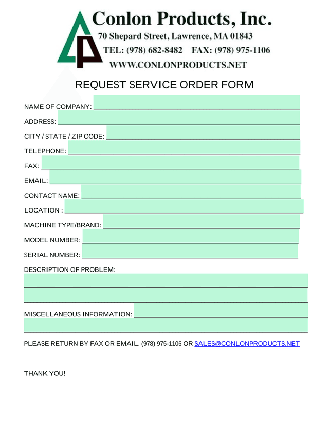 REQUEST SERVICE ORDER FORM screenshot