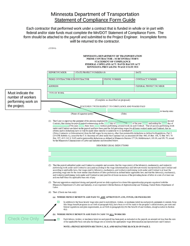 Minnesota Department Of Transportation Statement Of Compliance Form Guide screenshot