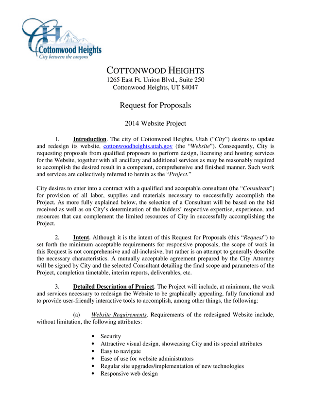 Request For Proposals 2014 Website Project screenshot