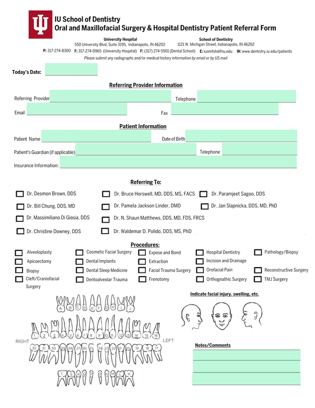 IU School Of Dentistry Oral And Maxillofacial Surgery  Hospital DentistryPatient Referral Form screenshot