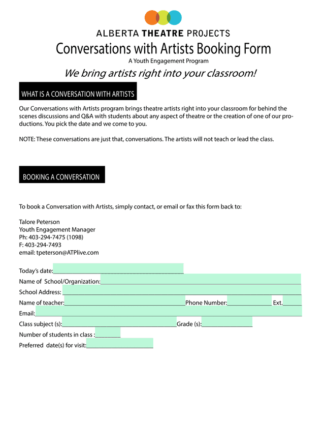 Conversations With Artists Booking Form screenshot