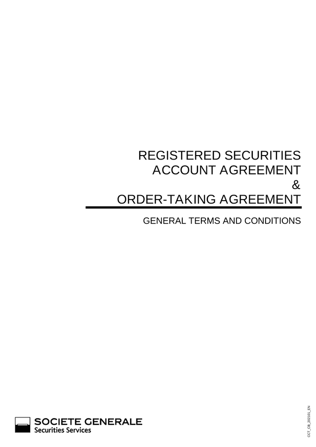 REGISTERED SECURITIES ACCOUNT AGREEMENT  ORDER TAKING AGREEMENT screenshot