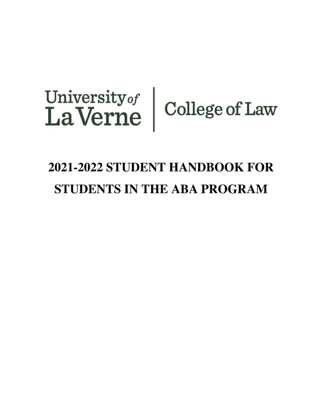 2021 2022 STUDENT HANDBOOK FOR STUDENTS IN THE ABA PROGRAM screenshot