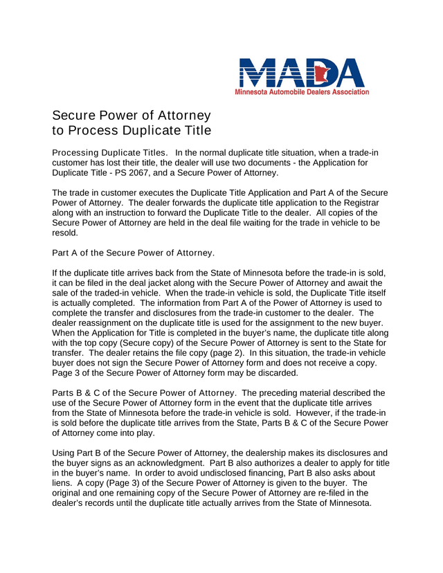 Secure Power Of Attorney To Process Duplicate Title screenshot