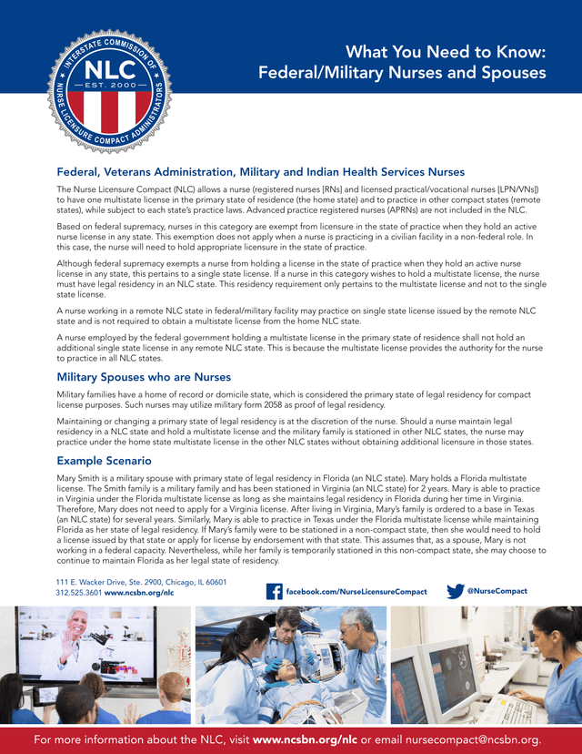Nurse Licensure Compact (NLC) Guidelines For Federal And Military Nurses screenshot