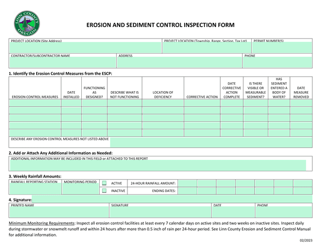 Erosion And Sediment Control Inspection Form screenshot