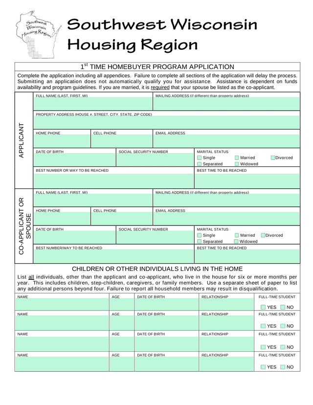 1st TIME HOMEBUYER PROGRAM APPLICATION screenshot