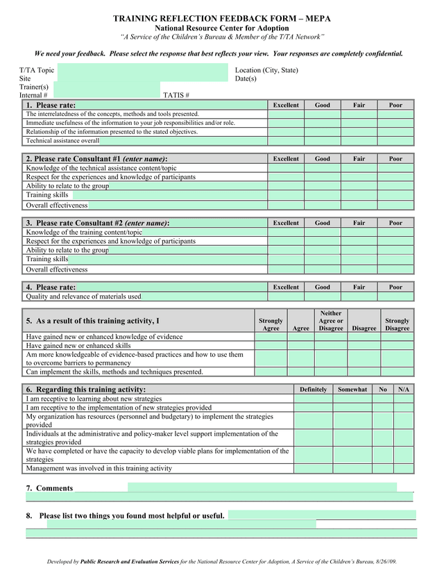 TRAINING REFLECTION FEEDBACK FORM  MEPA screenshot