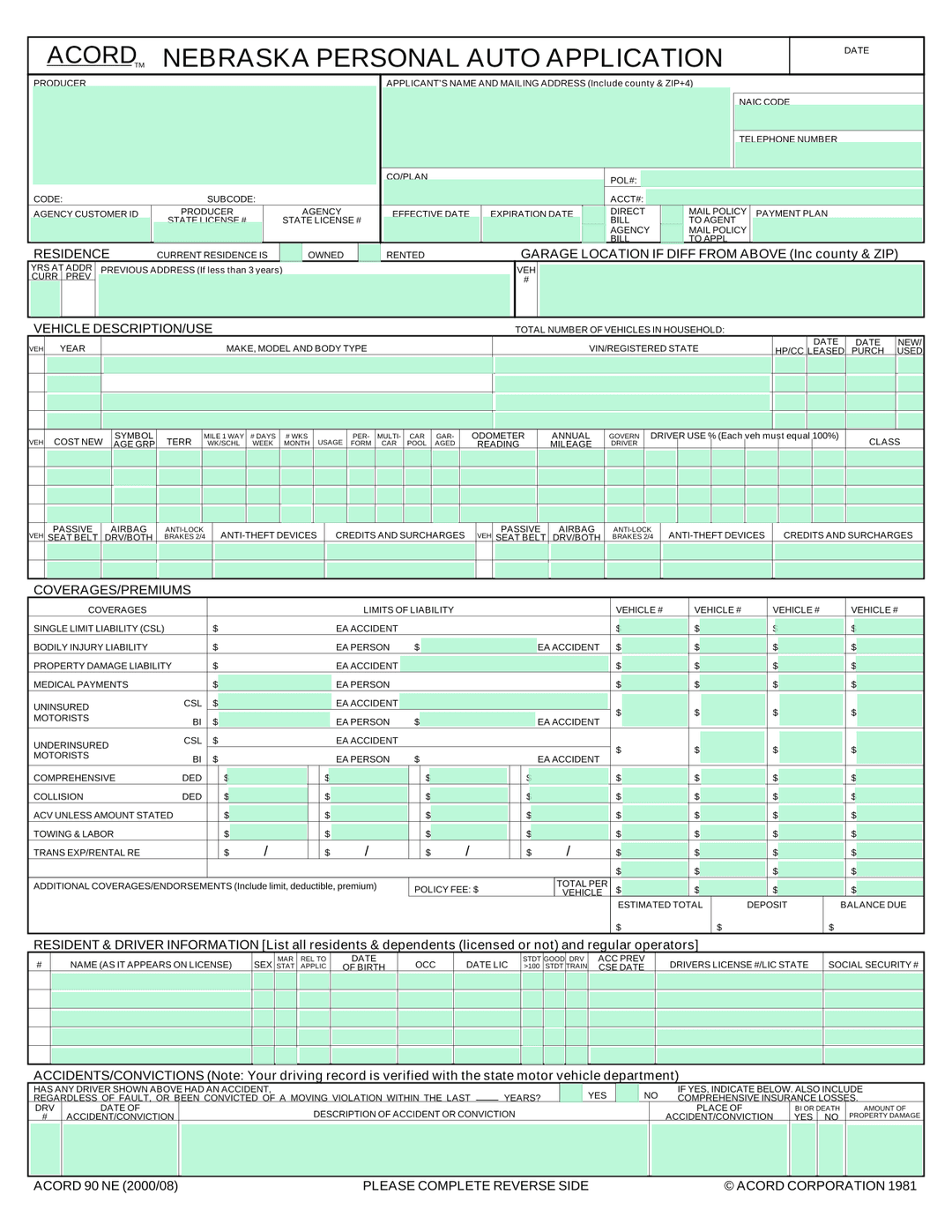 Auto Insurance Application (Vehicle Details Form)