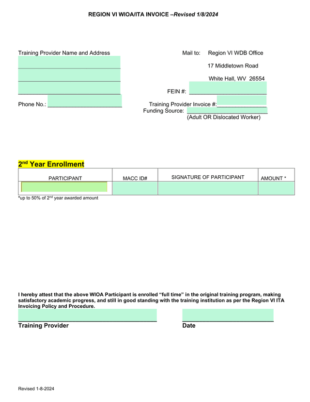 REGION VI WIOAITA INVOICE screenshot