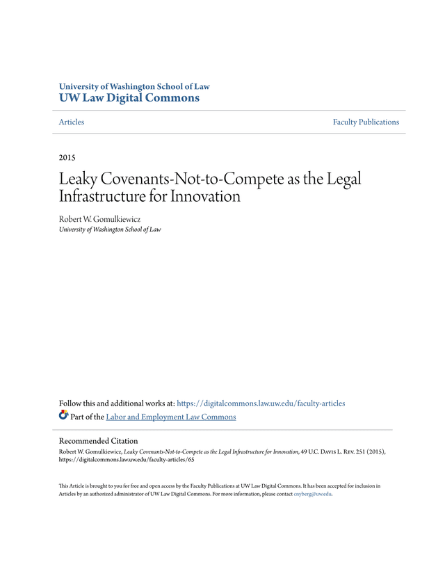 Leaky Covenants Not To Compete As The Legal Infrastructure For Innovation screenshot