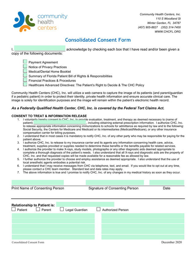 Consolidated Consent Form screenshot