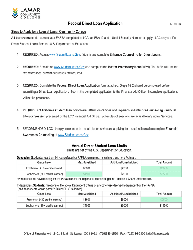 Federal Direct Loan Application screenshot