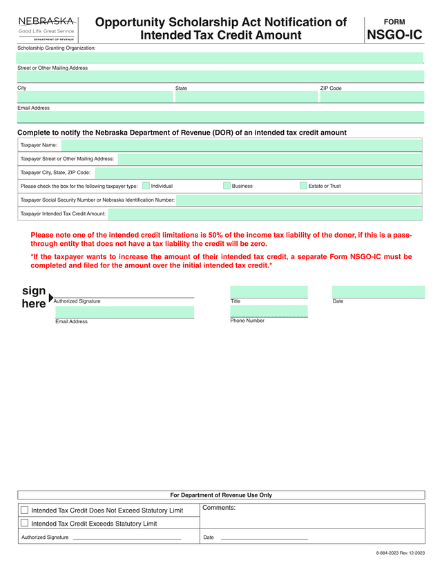 NSGO IC Form screenshot