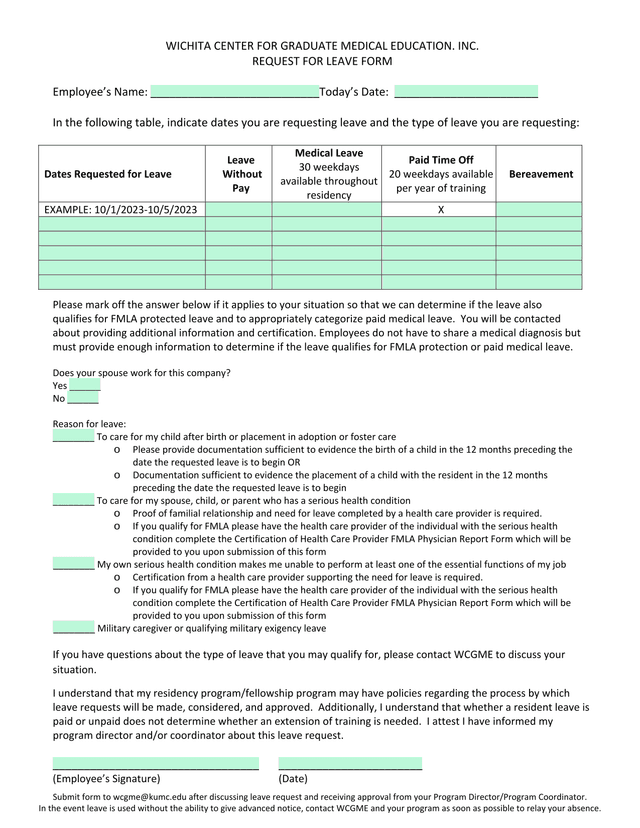 Request For Leave Form screenshot