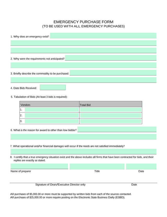 Emergency Purchase Form screenshot