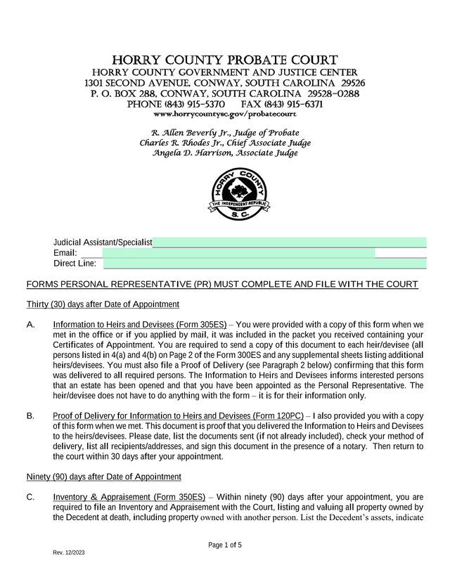 Forms Personal Representative (PR) Must Complete And File With The Court screenshot