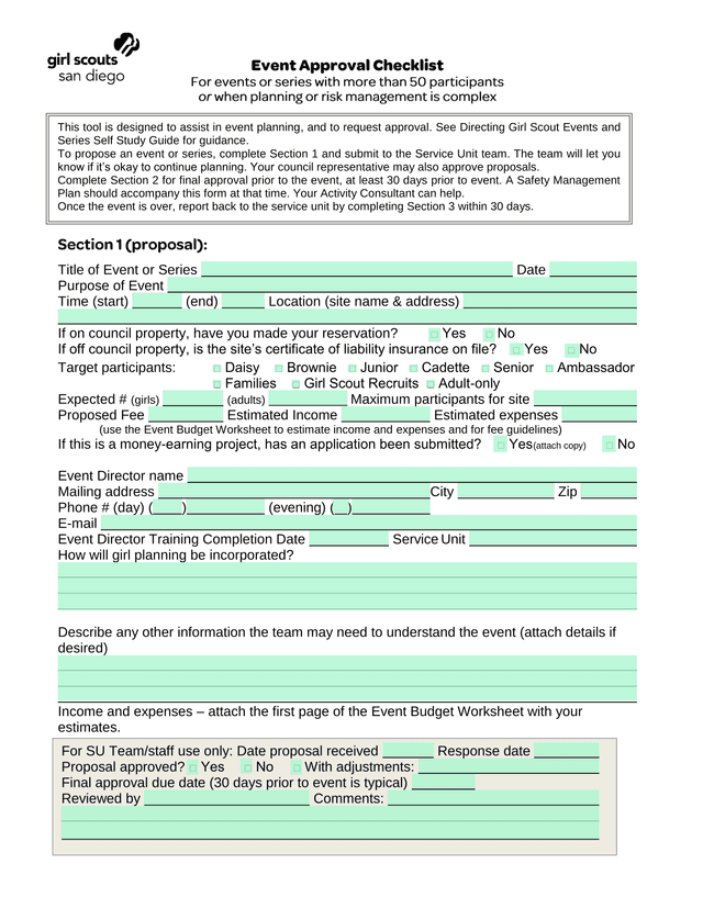 Girl Scout Event Proposal Form screenshot